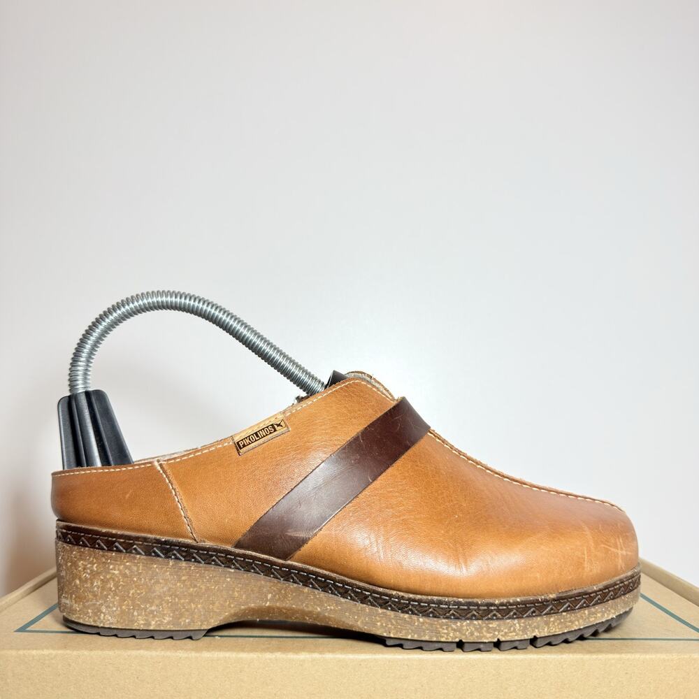 Pikolinos Granada Women Clogs 7.5 Leather Slip On Mules Comfort Shoes Brown